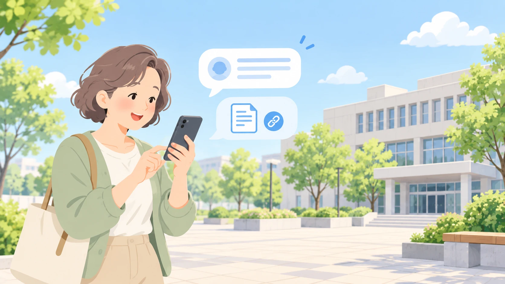 自治体ホームページのAI窓口で質問する利用者のイラスト